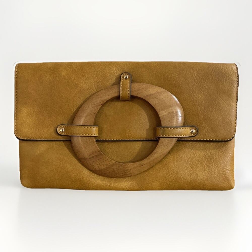 Women’s Mustard Yellow Gold Faux Leather Clutch Purse 11x7